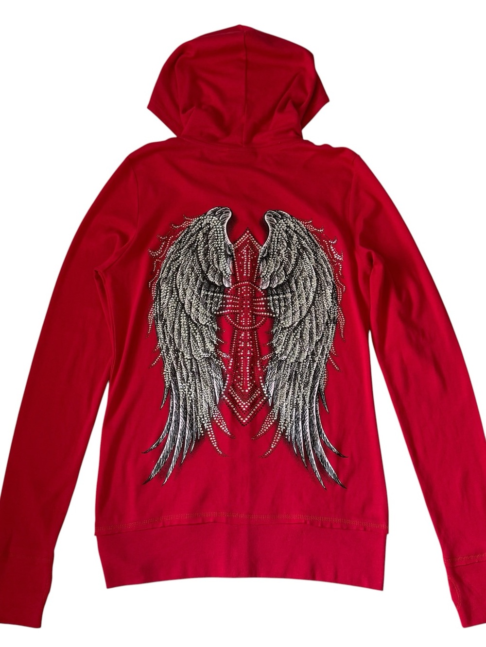 Biker Clothing Company Studded Angel Wings with Cross Full Zip Hoodie